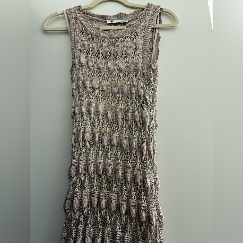 Zara Women's Knit Midi Dress - Beige Sparkly